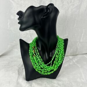 Vintage Green Multi-Strand Seed Bead Necklace 24" Layered Choker Style